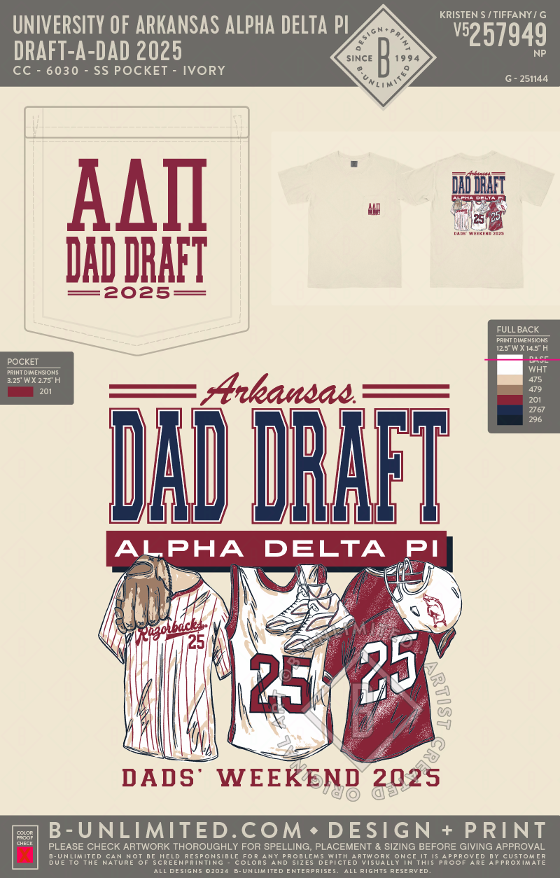 University of Arkansas Alpha Delta Pi - Draft-A-Dad 2025 - CC - 6030 - SS Pocket - Ivory