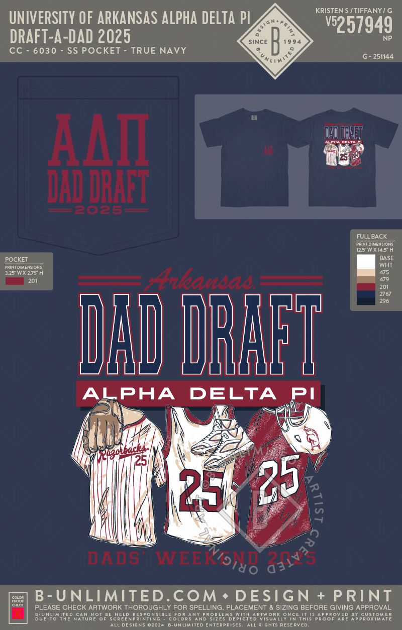 University of Arkansas Alpha Delta Pi - Draft-A-Dad 2025 - CC - 6030 - SS Pocket - True Navy