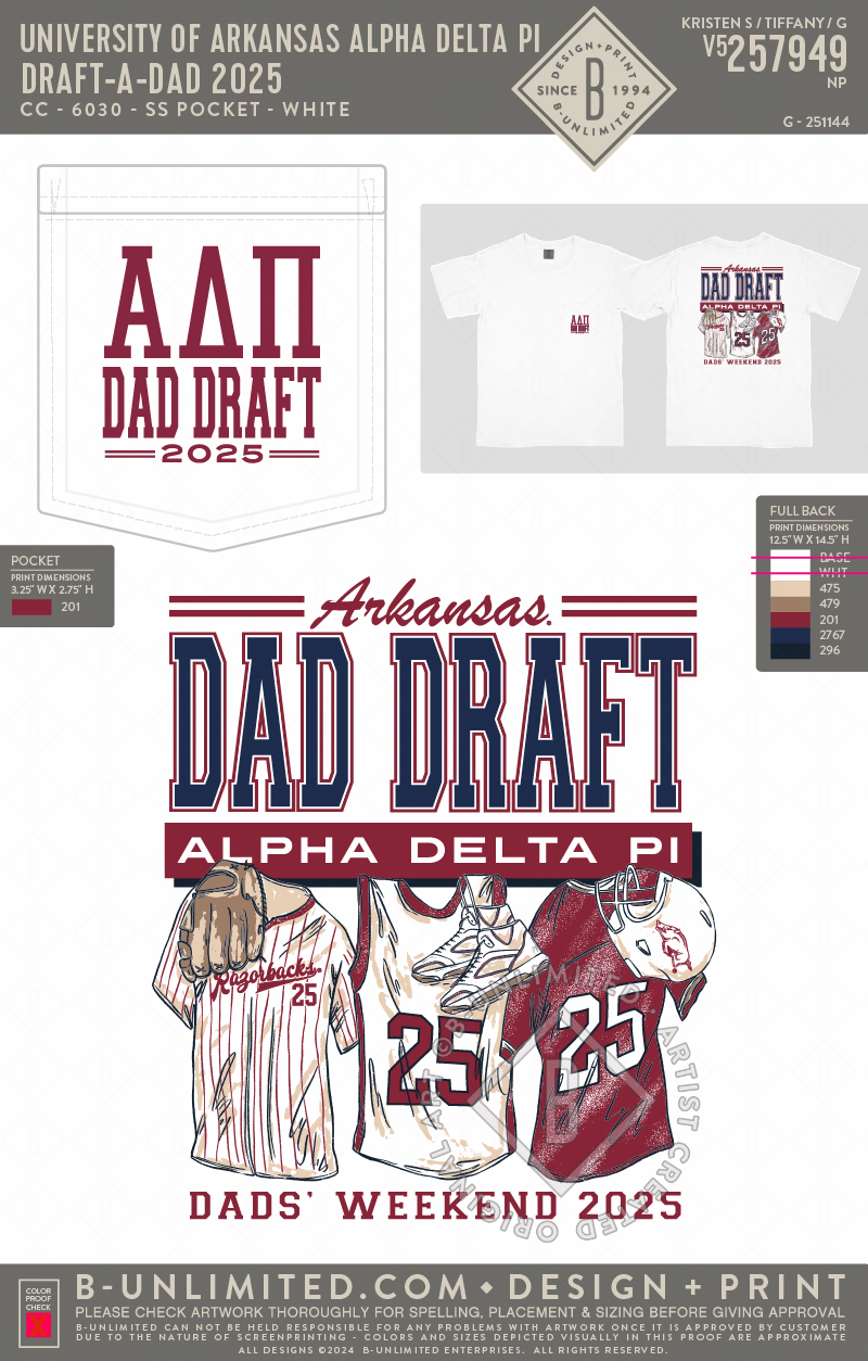 University of Arkansas Alpha Delta Pi - Draft-A-Dad 2025 - CC - 6030 - SS Pocket - White