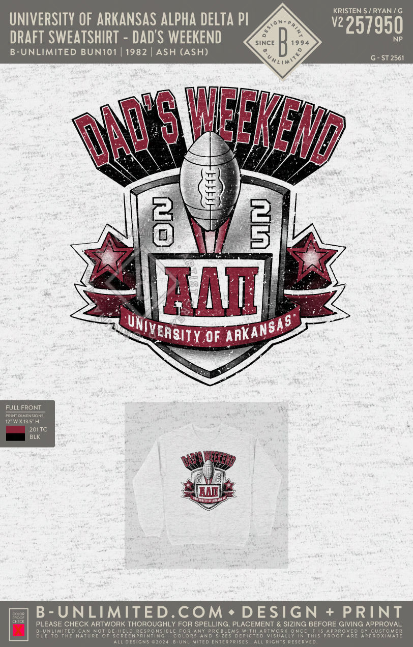 University of Arkansas Alpha Delta Pi - Draft - Dad's Weekend - B-Unlimited BUN101 - Ash