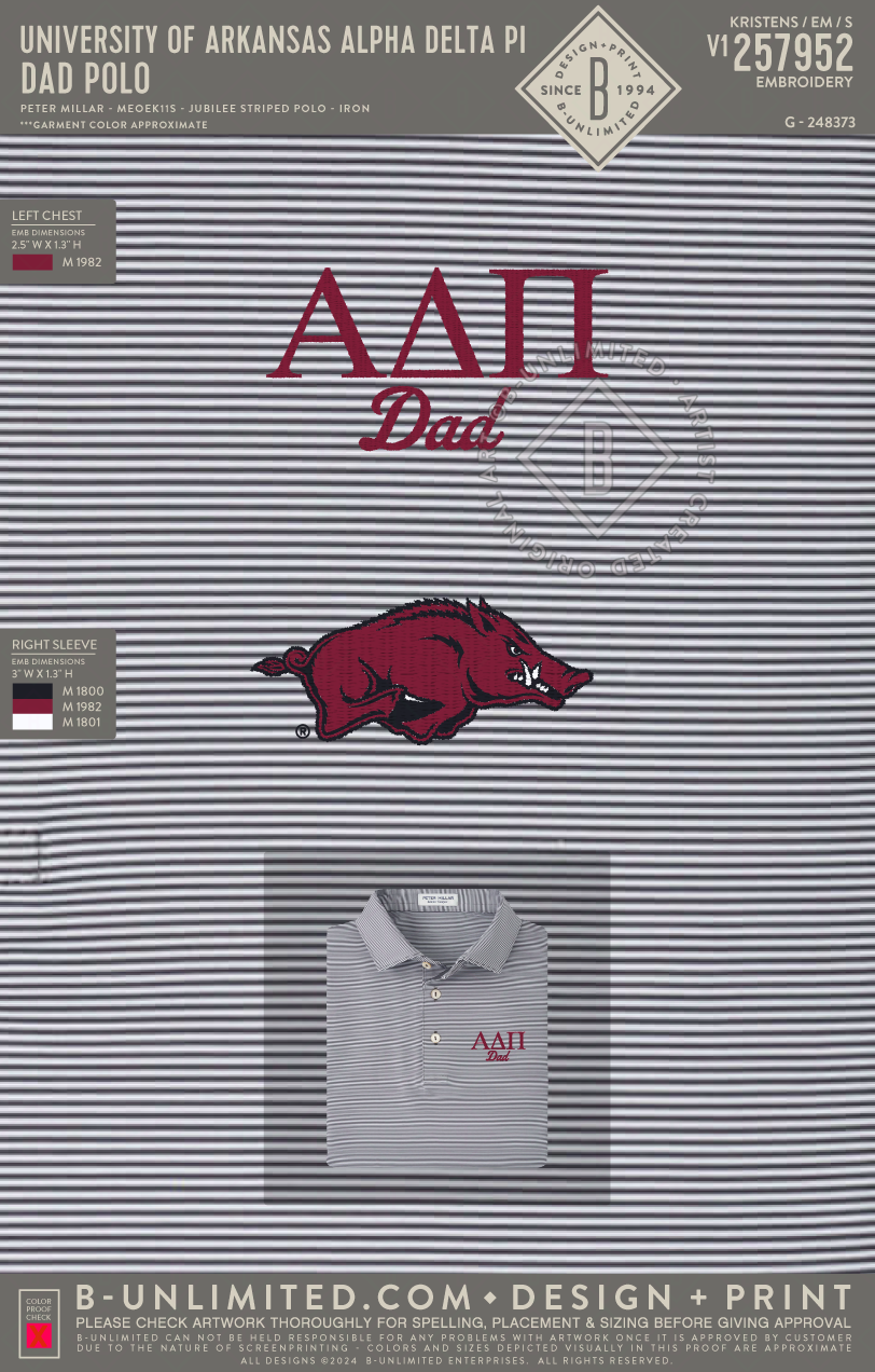 University of Arkansas Alpha Delta Pi - Dad Polo - Peter Millar - ME0EK11S - Men's Jubilee Striped Polo - Iron