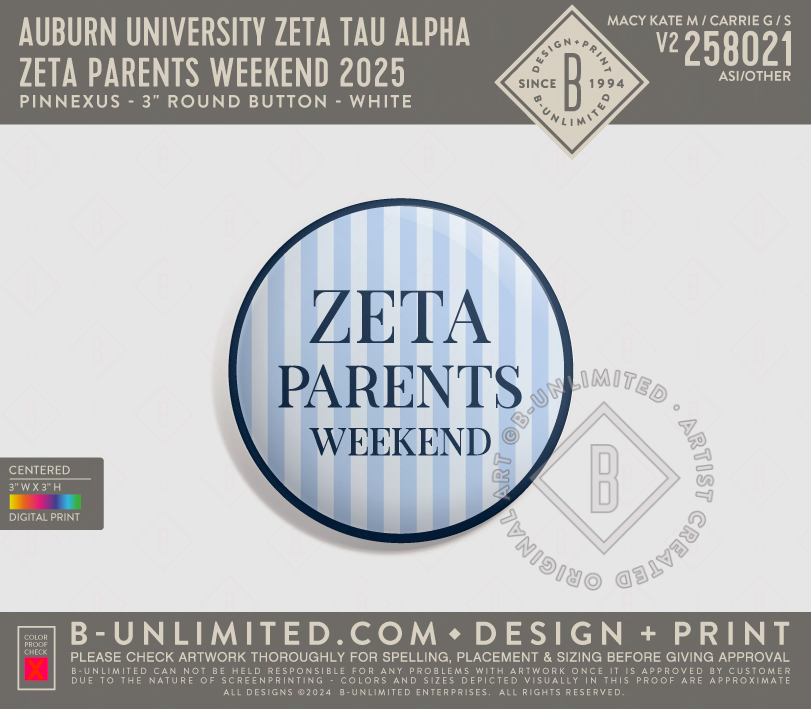 Auburn University Zeta Tau Alpha - Zeta Parents Weekend 2025 - PinNexus - PXRB - 3" Round Button - White