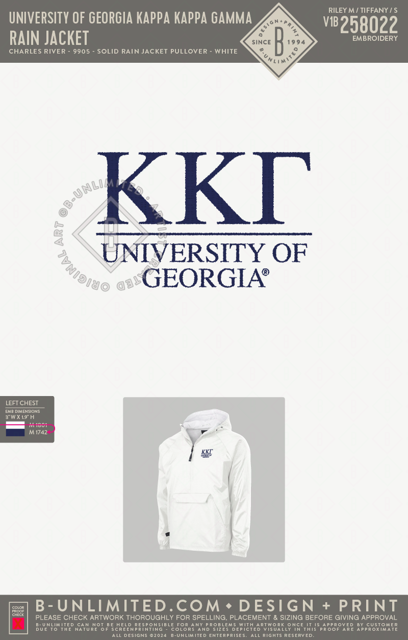 UGA KKG - Rain Jacket - Charles River - 9905 - Solid Rain Jacket Pullover - White