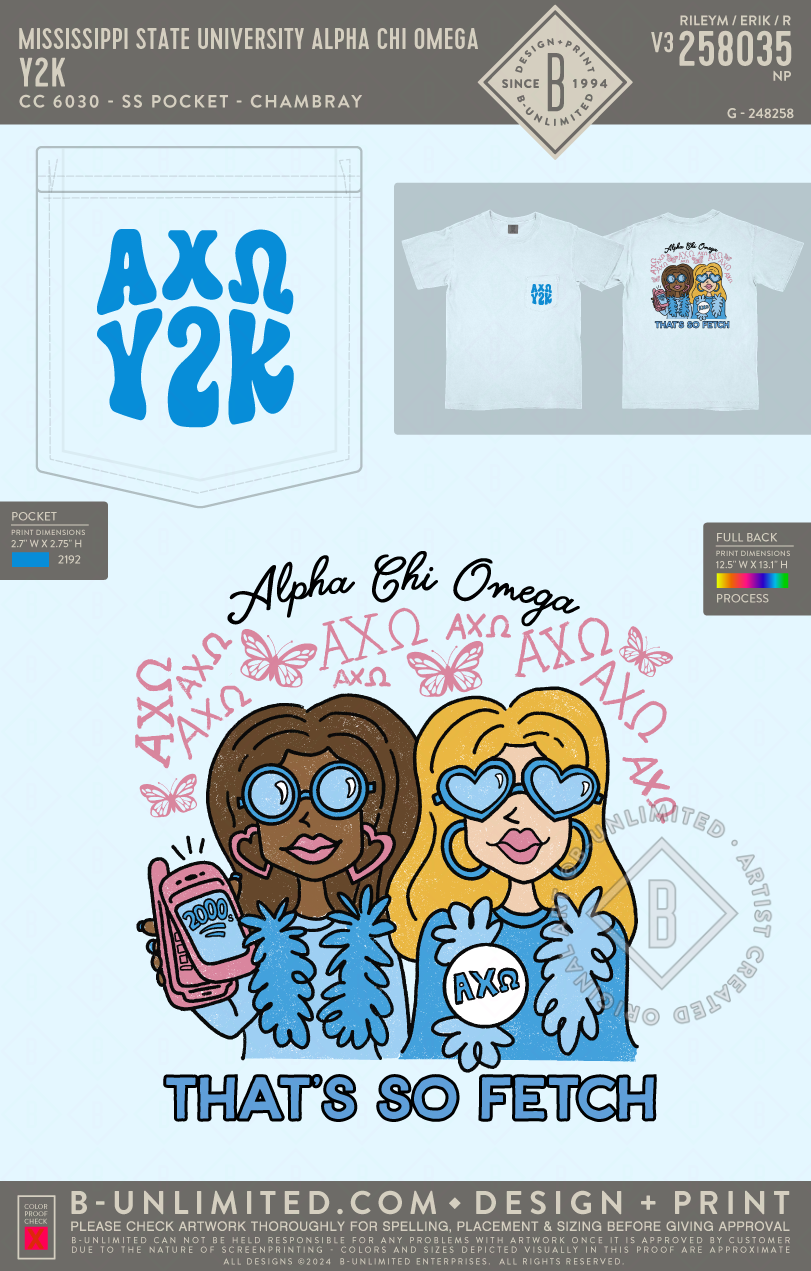 Mississippi State University Alpha Chi Omega - Y2K - CC - 6030 - SS Pocket - Chambray