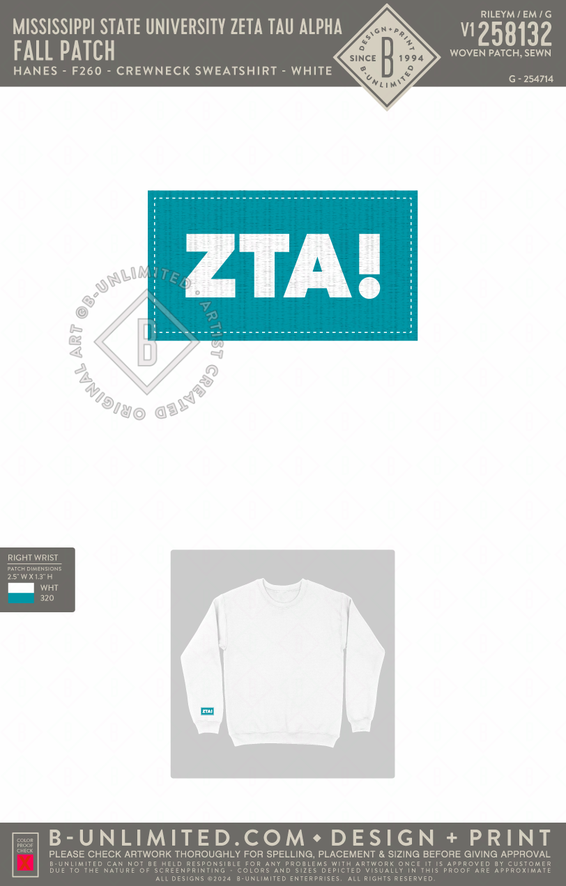 Mississippi State University Zeta Tau Alpha - Fall Patch ADPI - Hanes - F260 - Sweatshirt - White