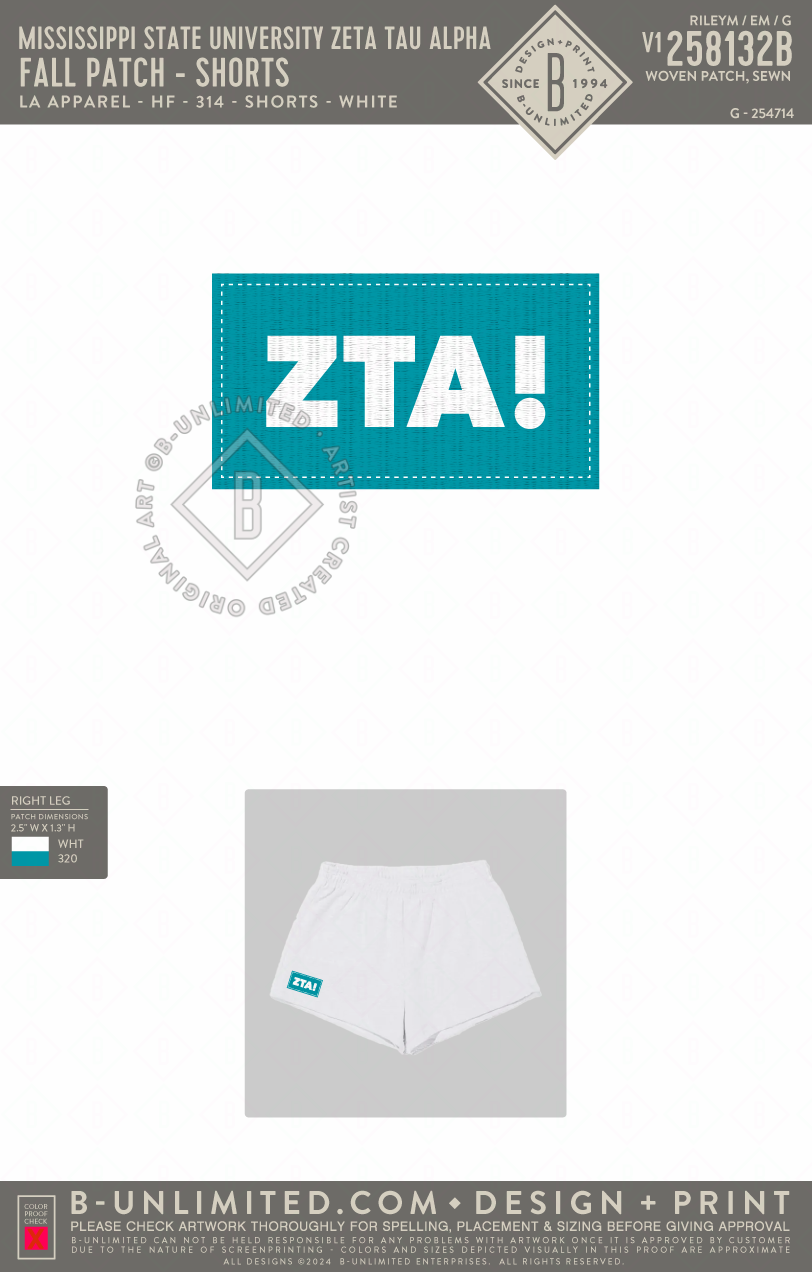 Mississippi State University Zeta Tau Alpha - Fall Patch ADPI - Shorts - LA Apparel - HF-314 - White