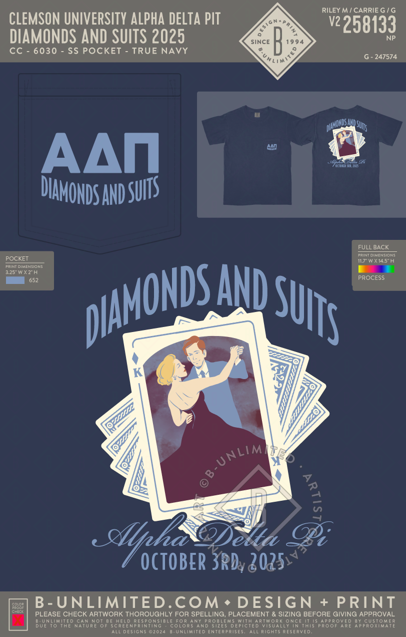 Clemson University Alpha Delta Pi - Diamonds and Suits 2025 - CC - 6030 - SS Pocket - True Navy