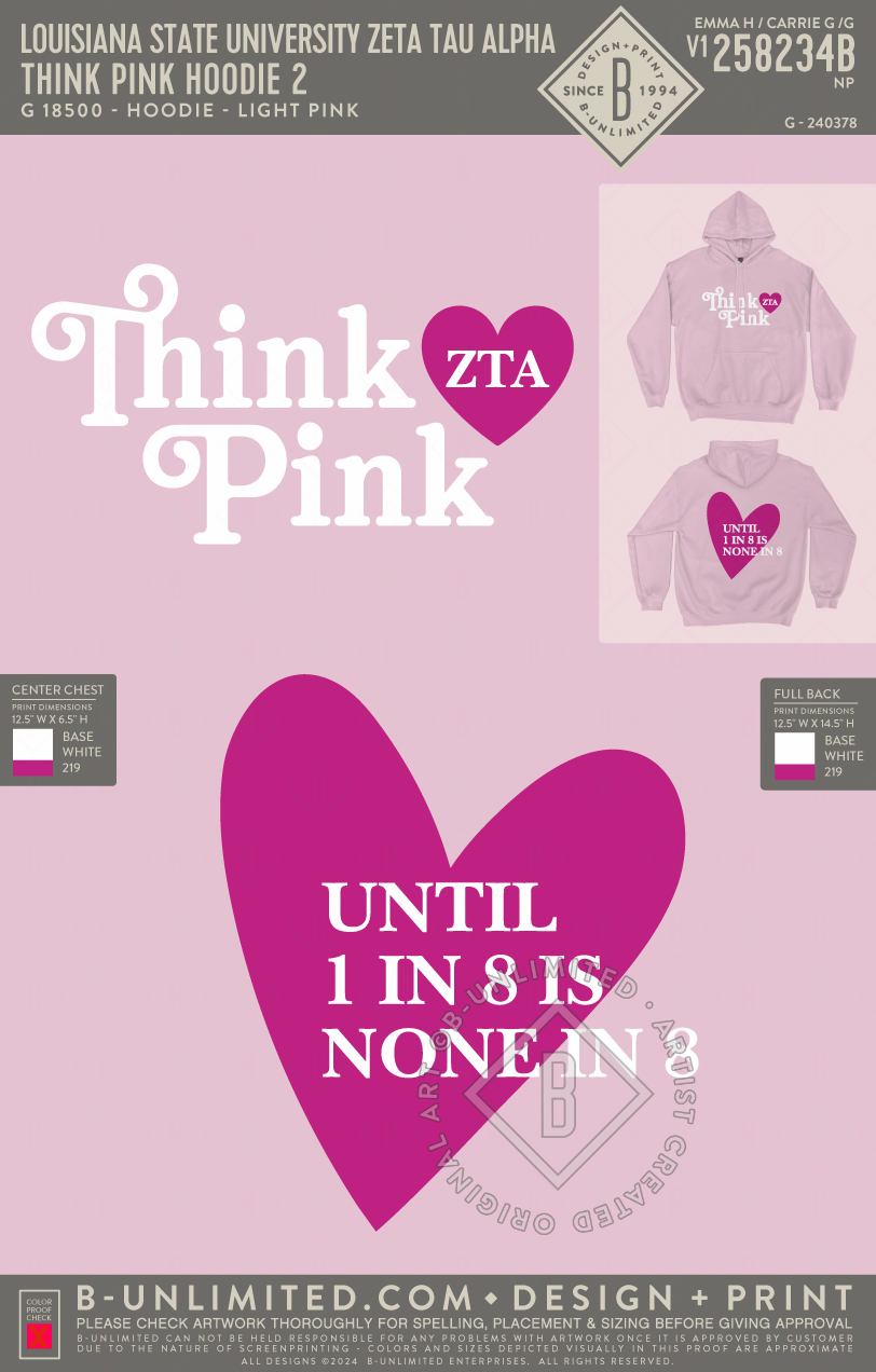 Louisiana State University Zeta Tau Alpha - Think Pink Hoodie 2 - Gildan - 18500 - Hoodie - Light Pink