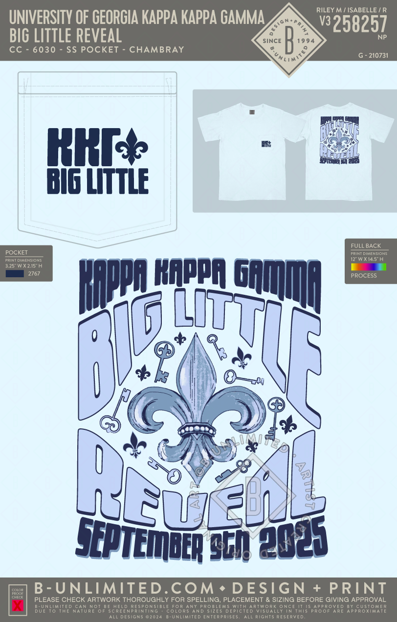 UGA KKG - Big Little Reveal - CC - 6030 - SS Pocket - Chambray