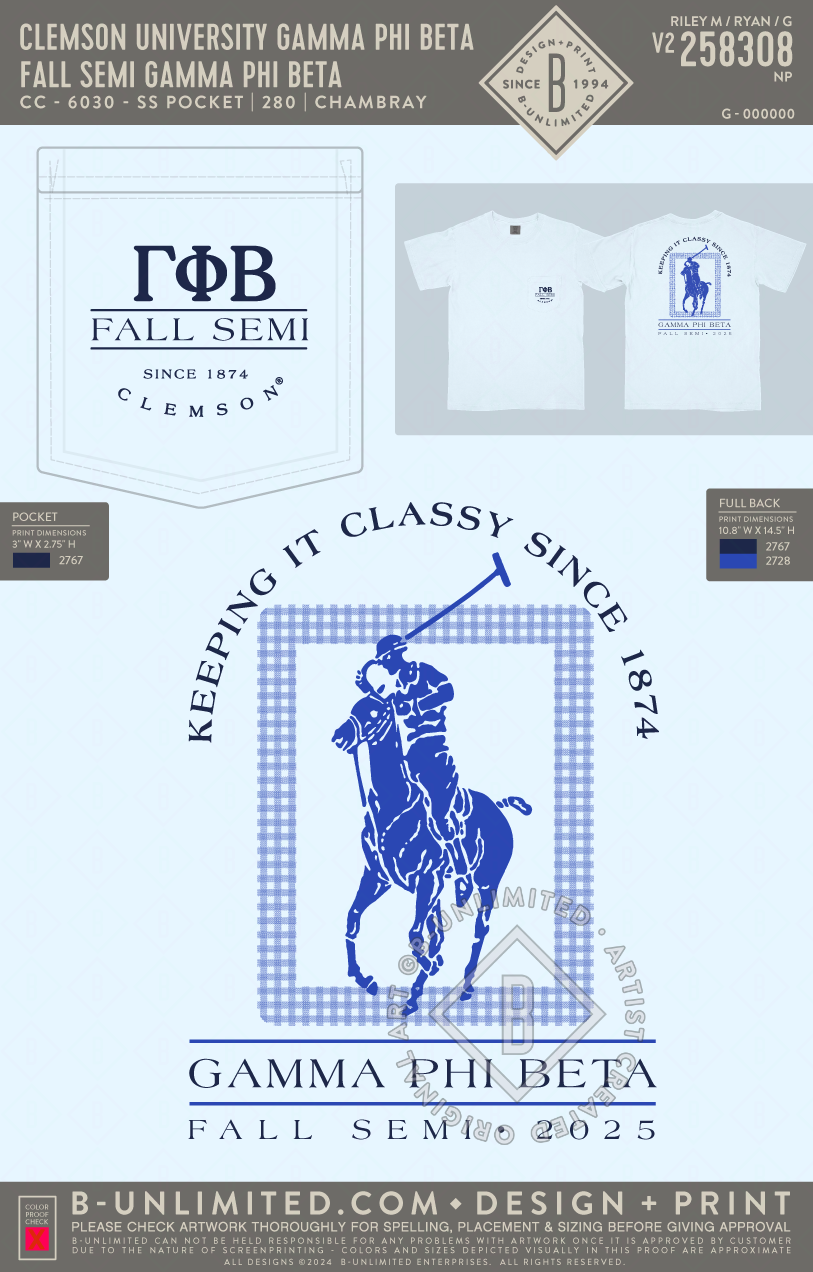 Clemson University Gamma Phi Beta - Fall Semi Gamma Phi Beta - CC - 6030 - SS Pocket - Chambray