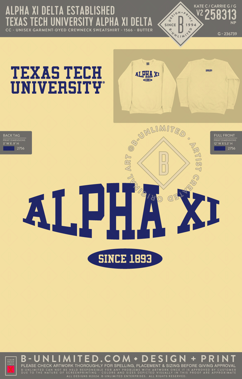 Texas Tech University Alpha Xi Delta - Alpha Xi Delta Established - CC - 1566 - Sweatshirt - Butter