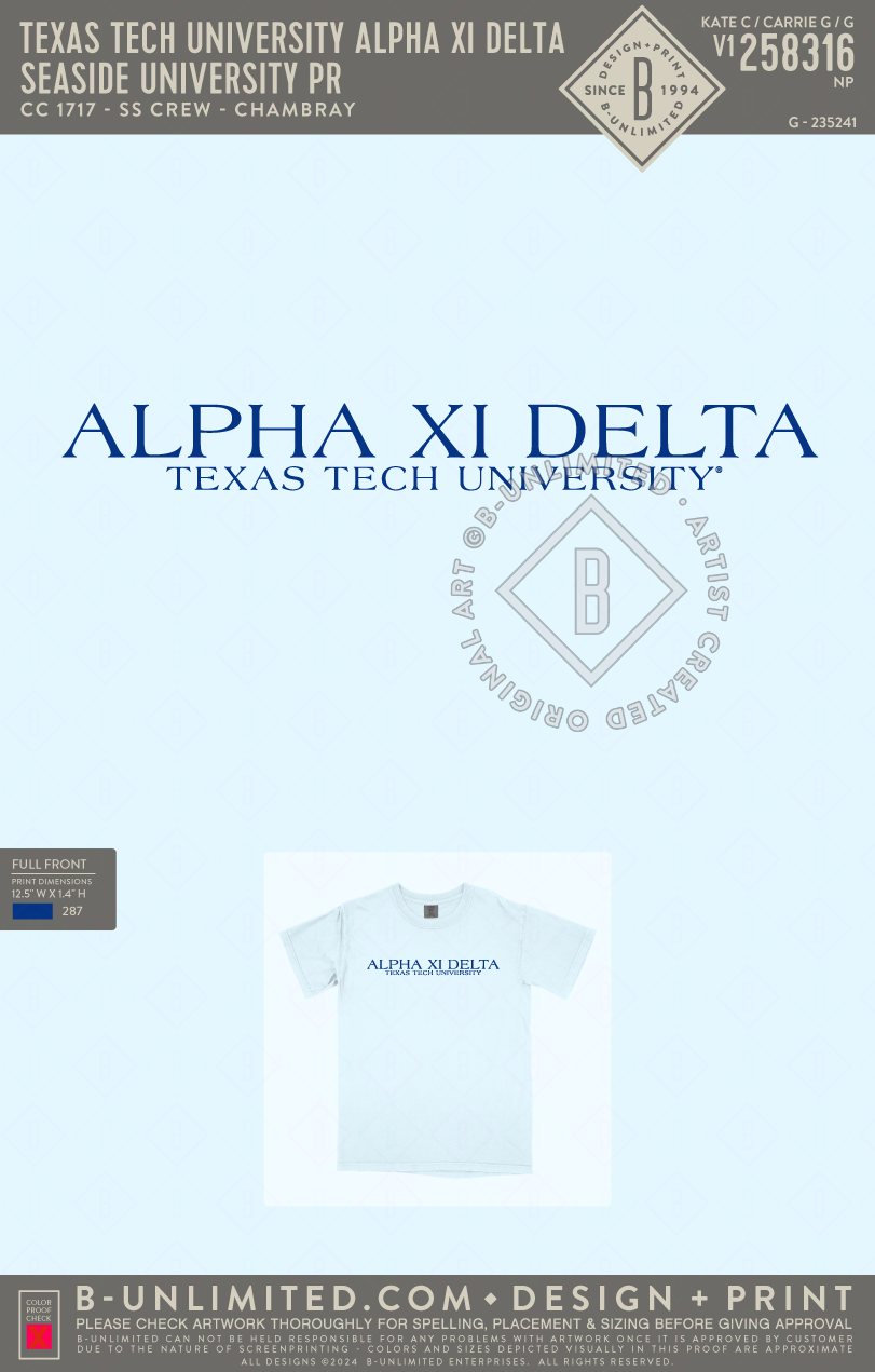 Texas Tech University Alpha Xi Delta - Seaside University PR - CC - 1717 - SS Crew - Chambray