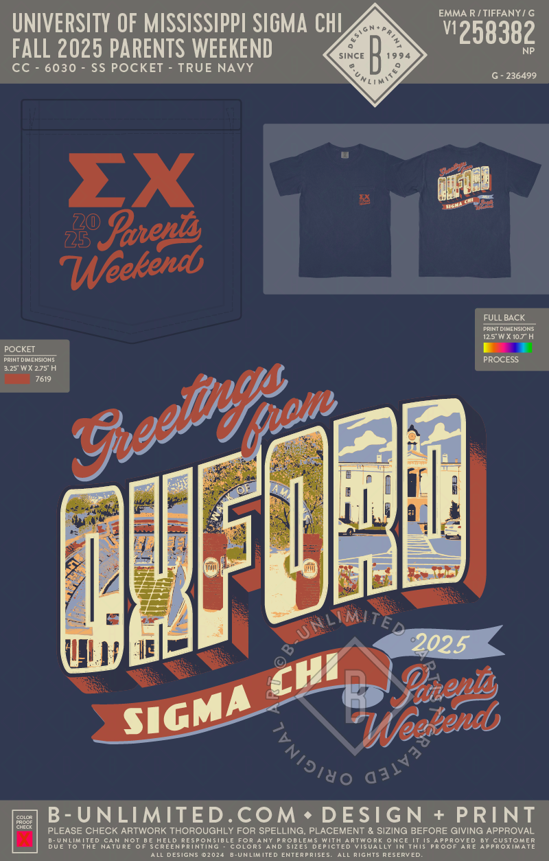 University of Mississippi Sigma Chi - Fall 2025 Parents Weekend - CC - 6030 - SS Pocket - True Navy