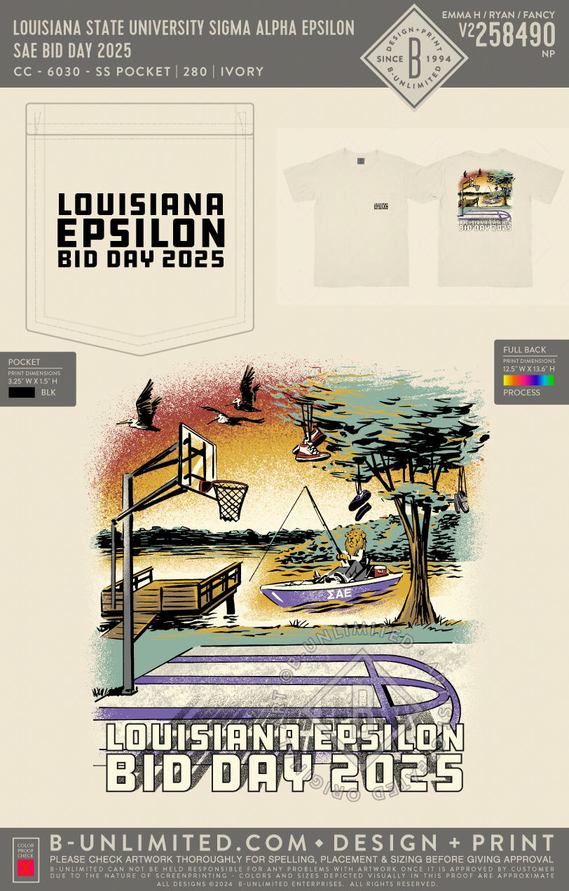 Louisiana State University Sigma Alpha Epsilon - SAE Bid Day 2025 - CC - 6030 - SS Pocket - Ivory