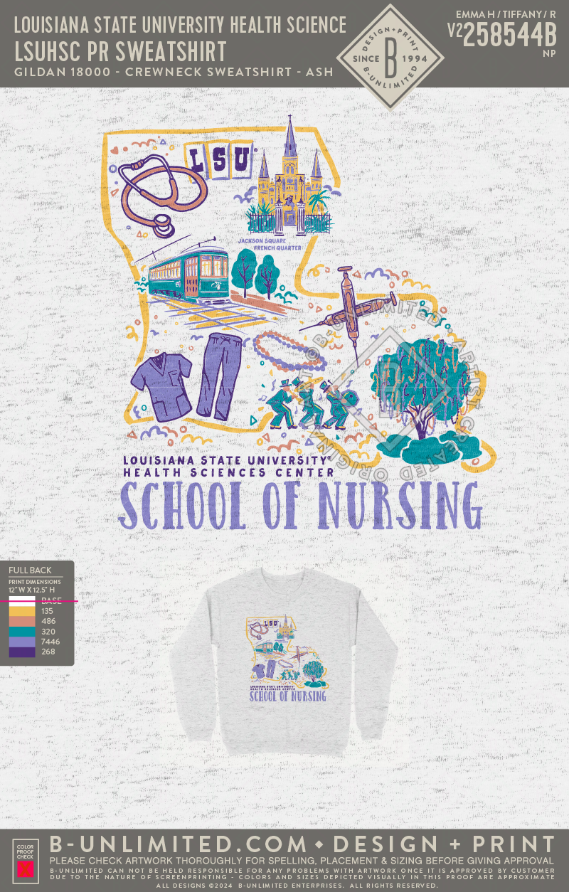 Louisiana State University Health Science - LSUHSC PR Sweatshirt - Gildan - 18000 - Crewneck Sweatshirt - Ash Grey