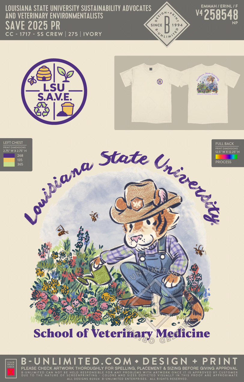 Louisiana State University Sustainability Advocates and Veterinary Environmentalists - SAVE 2025 PR - CC - 1717 - SS Crew - Ivory