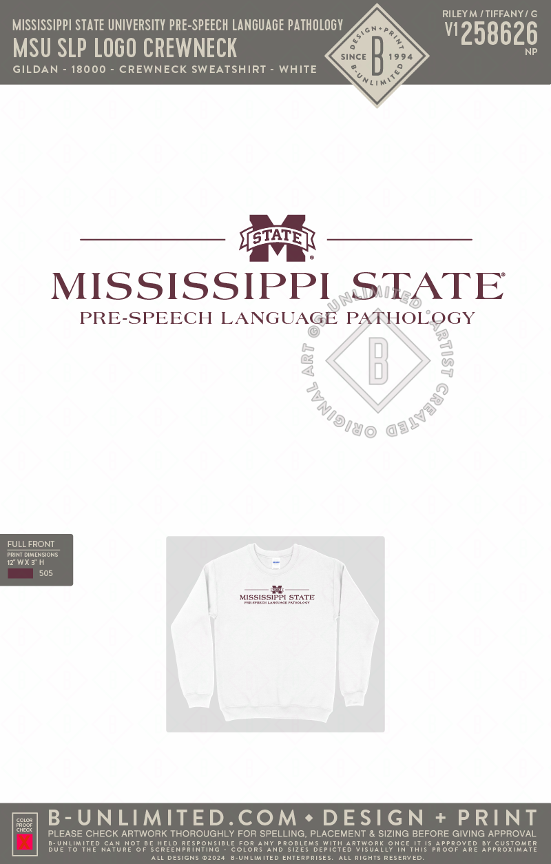 Mississippi State University Pre-Speech Language Pathology - MSU SLP Logo Crewneck - Gildan - 18000 - Crewneck Sweatshirt - White