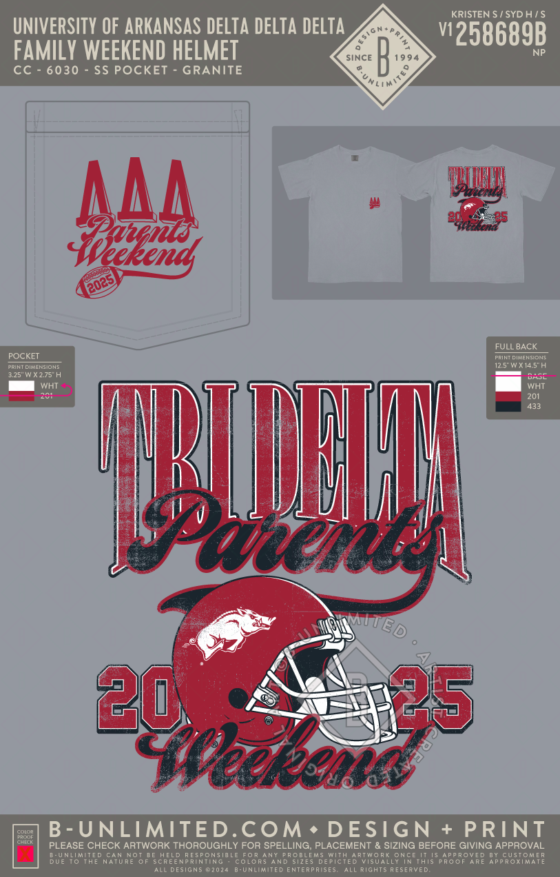 University of Arkansas Delta Delta Delta - Family Weekend Helmet - CC - 6030 - SS Pocket - Granite