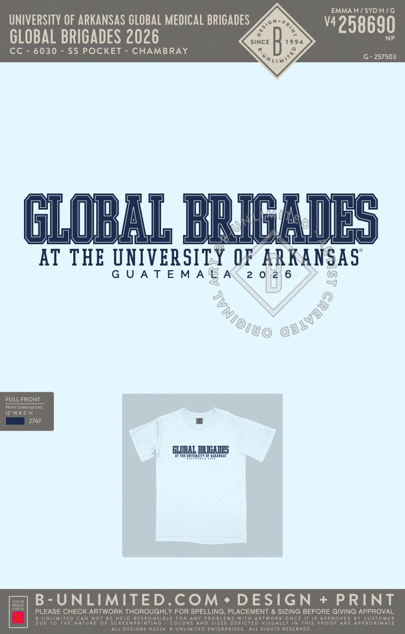 University of Arkansas Global Medical Brigades - Global Brigades 2026 - CC - 1717 - SS Crew - Chambray