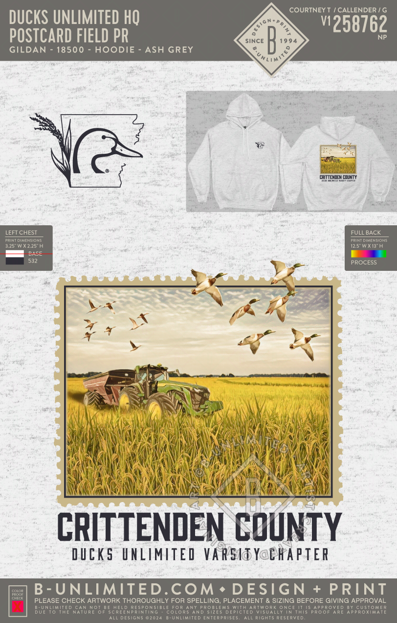 Ducks Unlimited HQ - Postcard Field PR - Gildan - 18500 - Hoodie - Ash Grey