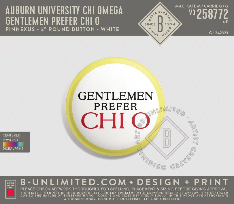 Auburn University Chi Omega - Gentlemen Prefer Chi O - PinNexus - PXRB - 3" Round Button - White