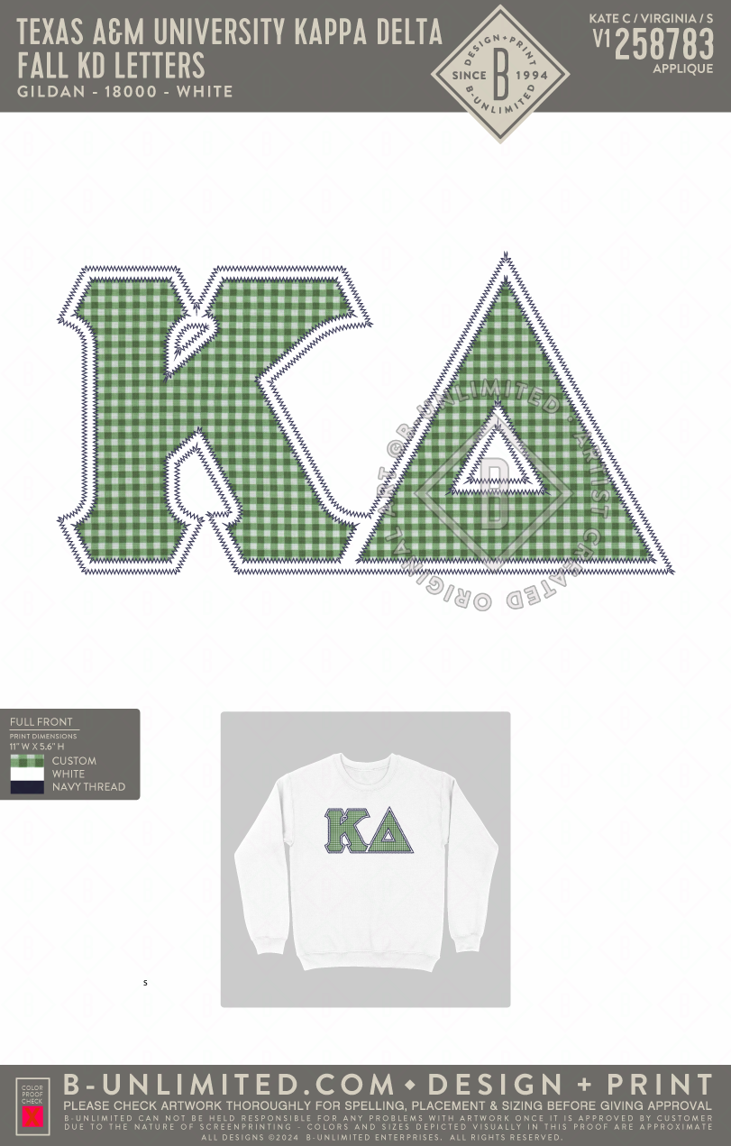 Texas A&M University Kappa Delta - Fall KD Letters - Gildan - 18000 - Crewneck Sweatshirt - White