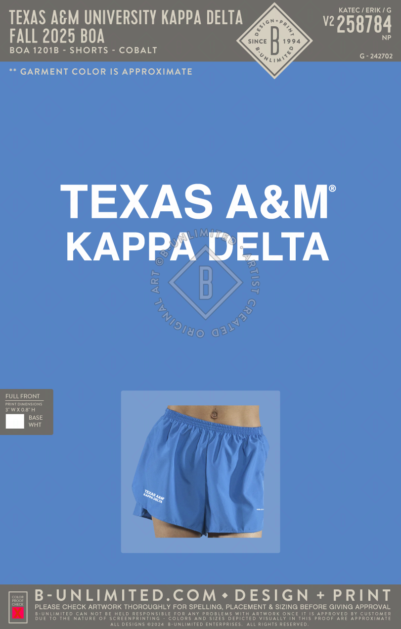 Texas A&M University Kappa Delta - Fall 2025 BOA - BOA - 1201B - Shorts - Cobalt