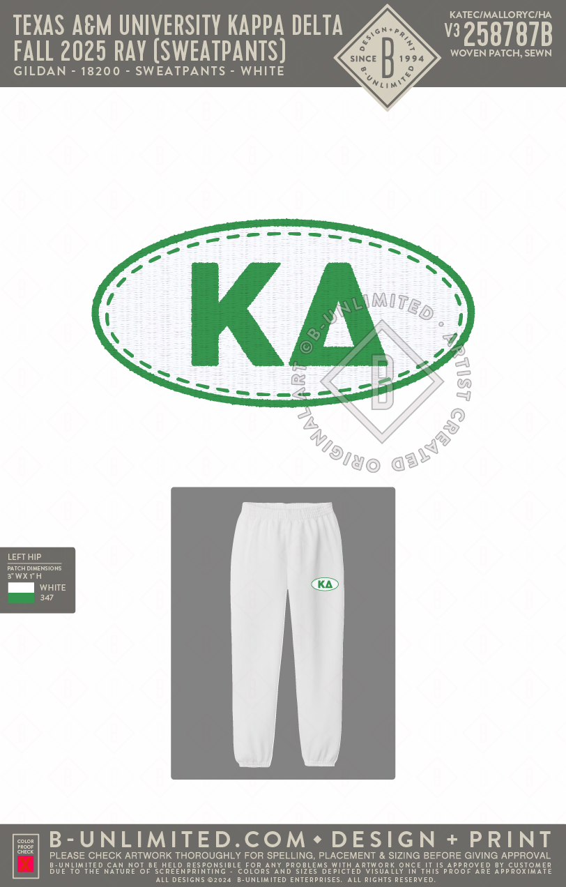 Texas A&M University Kappa Delta - Fall 2025 Ray (Sweatpants) - Gildan - 18200 - Sweatpants - White