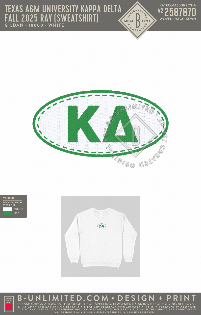 Texas A&M University Kappa Delta - Fall 2025 Ray (Sweatshirt) - Gildan - 18000 - Crewneck Sweatshirt - White