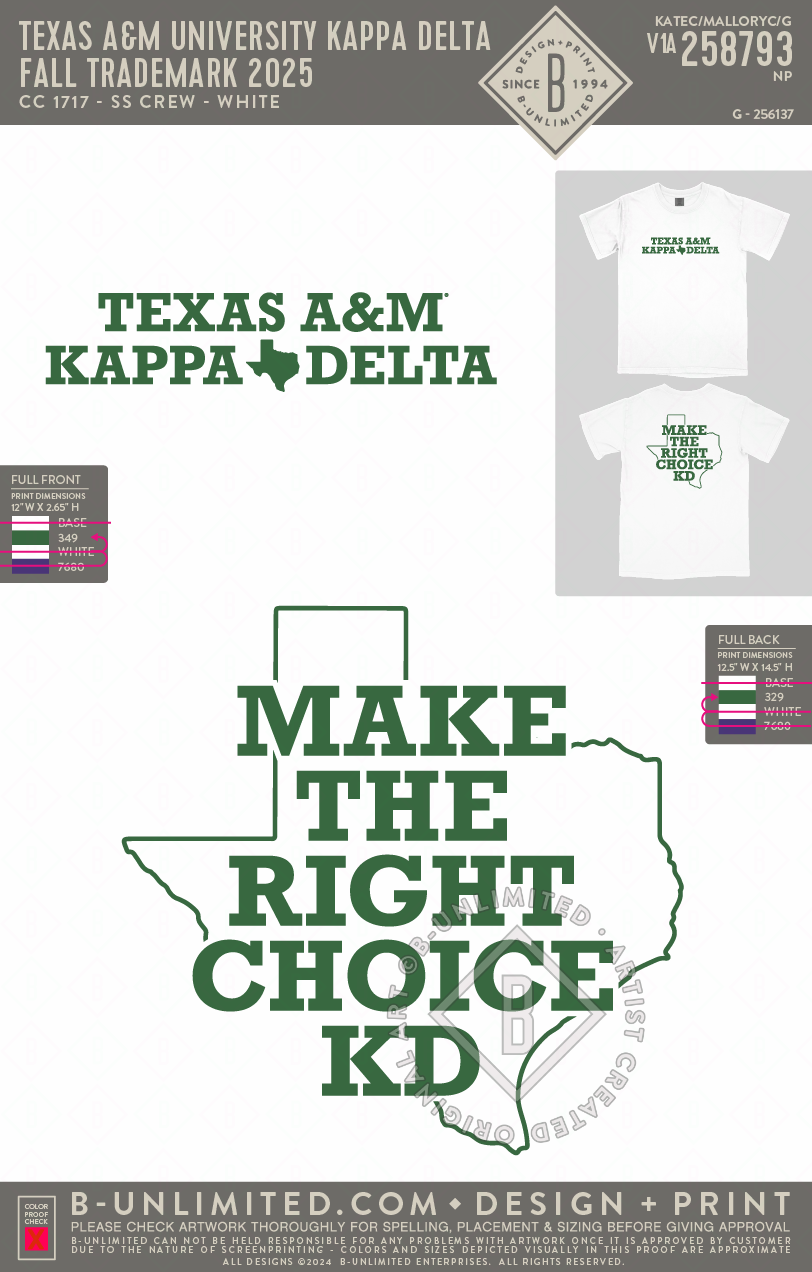 Texas A&M University Kappa Delta - Fall Trademark 2025 - CC - 1717 - SS Crew - White