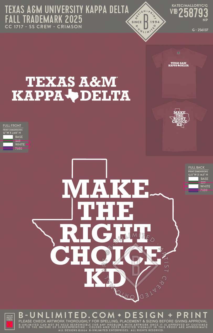 Texas A&M University Kappa Delta - Fall Trademark 2025 - CC - 1717 - SS Crew - Crimson