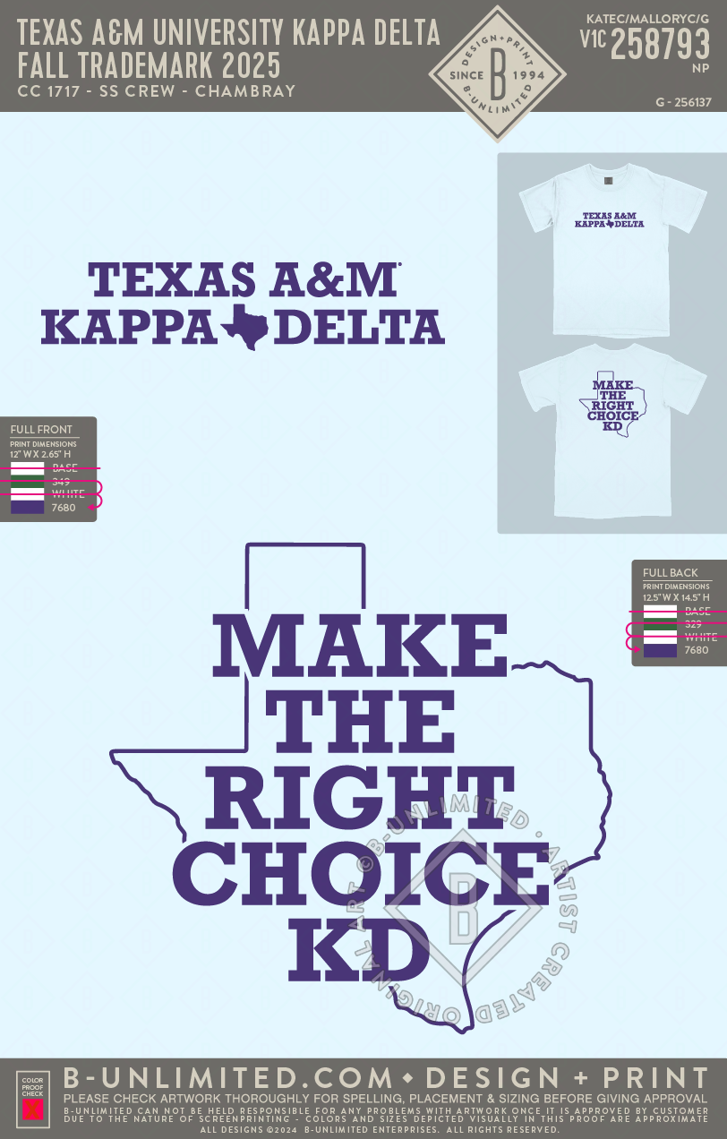Texas A&M University Kappa Delta - Fall Trademark 2025 - CC - 1717 - SS Crew - Chambray