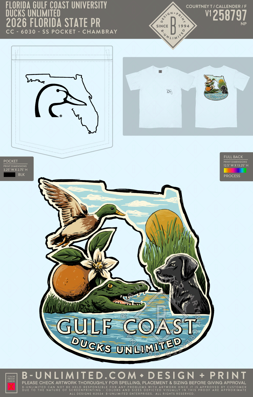 Florida Gulf Coast University Ducks Unlimited - 2026 Florida State PR - CC - 6030 - SS Pocket - Chambray