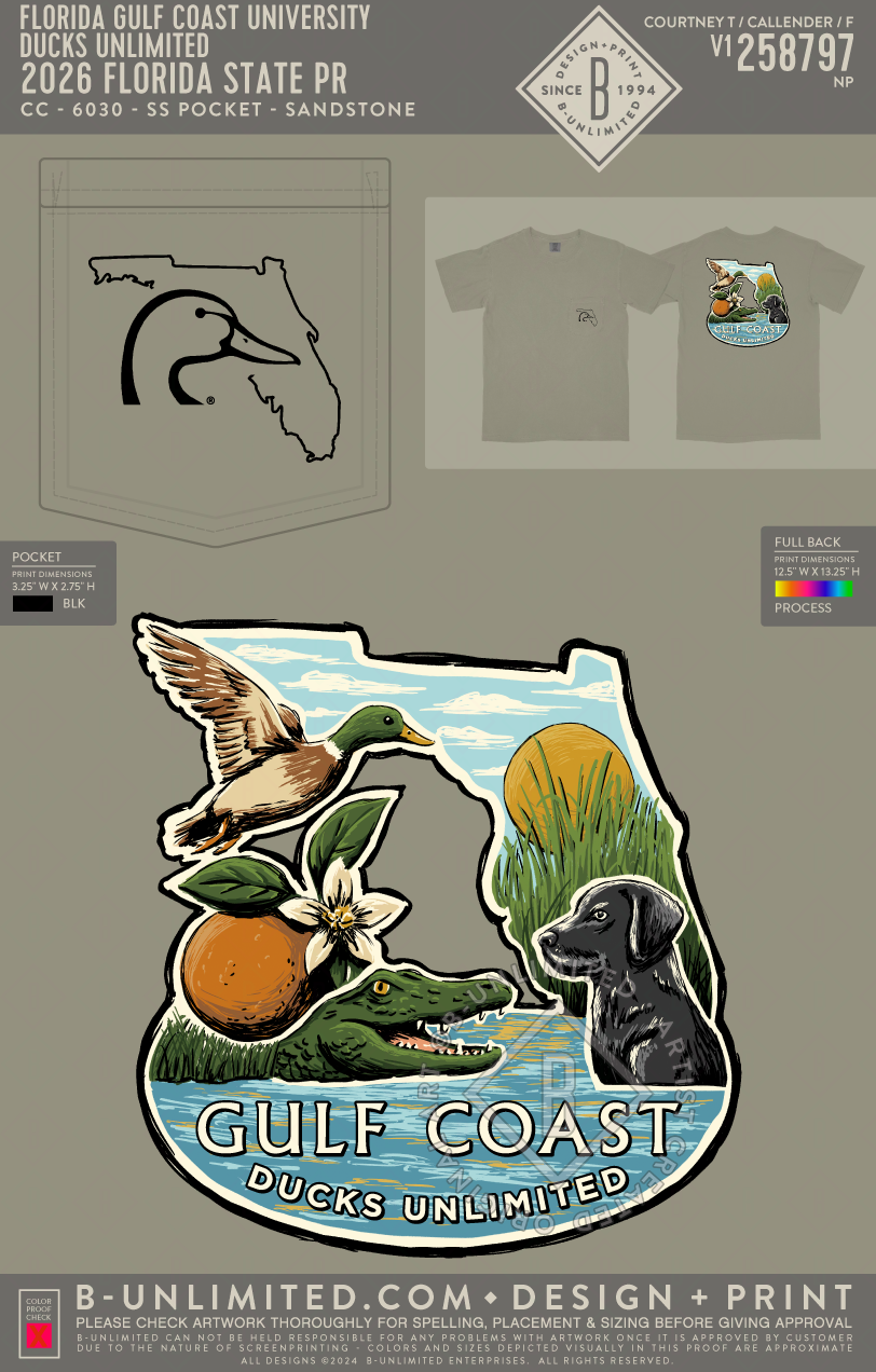 Florida Gulf Coast University Ducks Unlimited - 2026 Florida State PR - CC - 6030 - SS Pocket - Sandstone