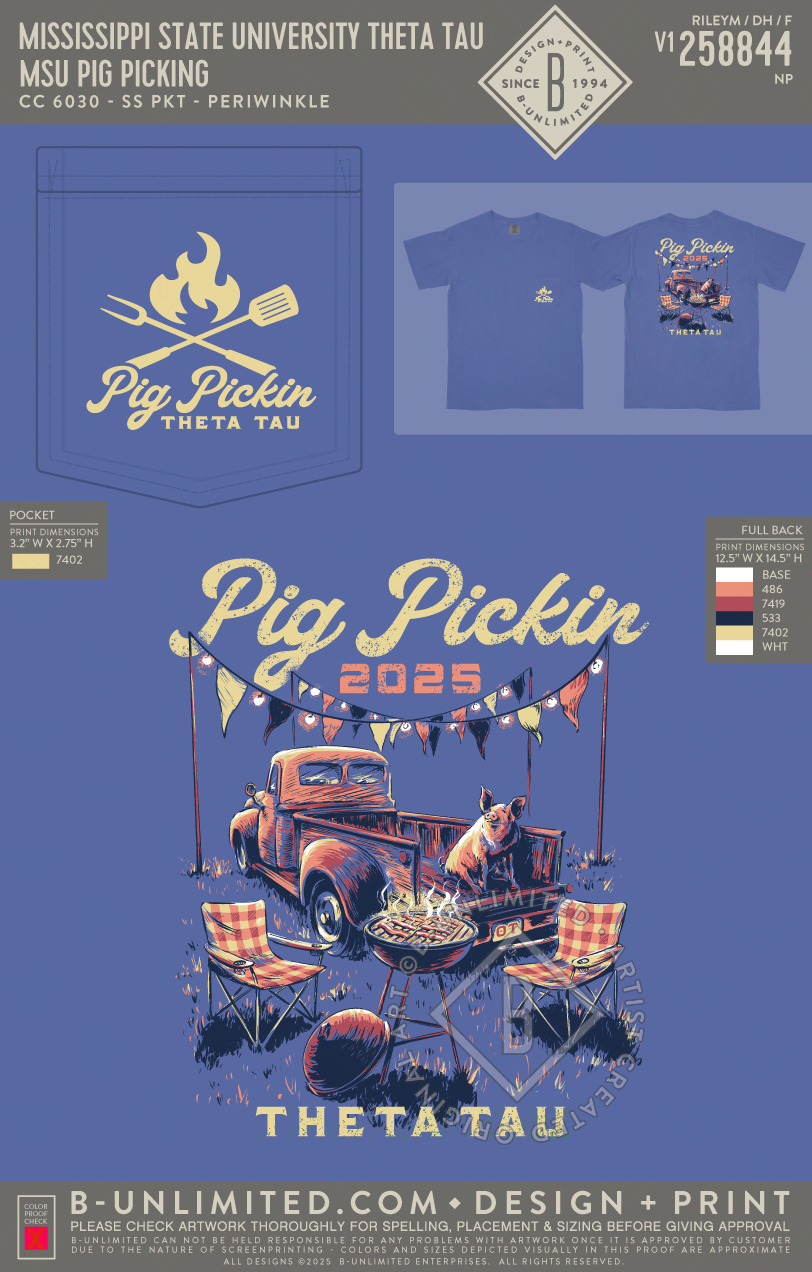Mississippi State University Theta Tau - MSU Pig Picking - CC - 6030 - SS Pocket - Periwinkle