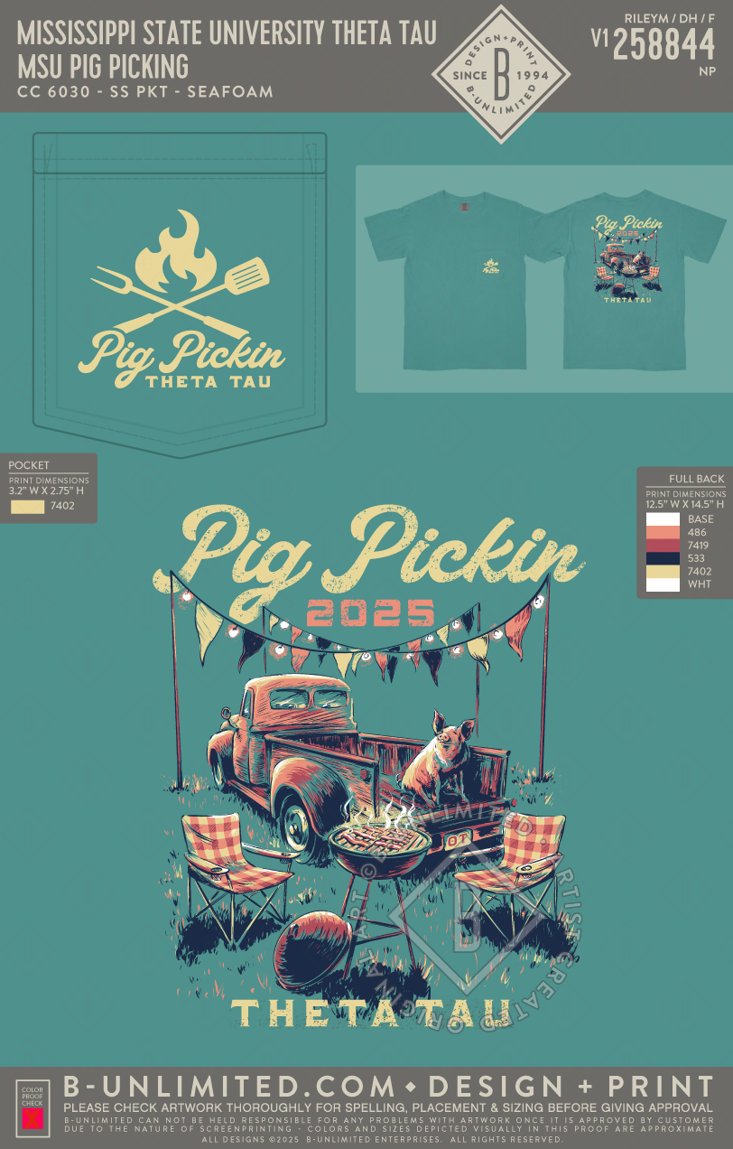 Mississippi State University Theta Tau - MSU Pig Picking - CC - 6030 - SS Pocket - Seafoam