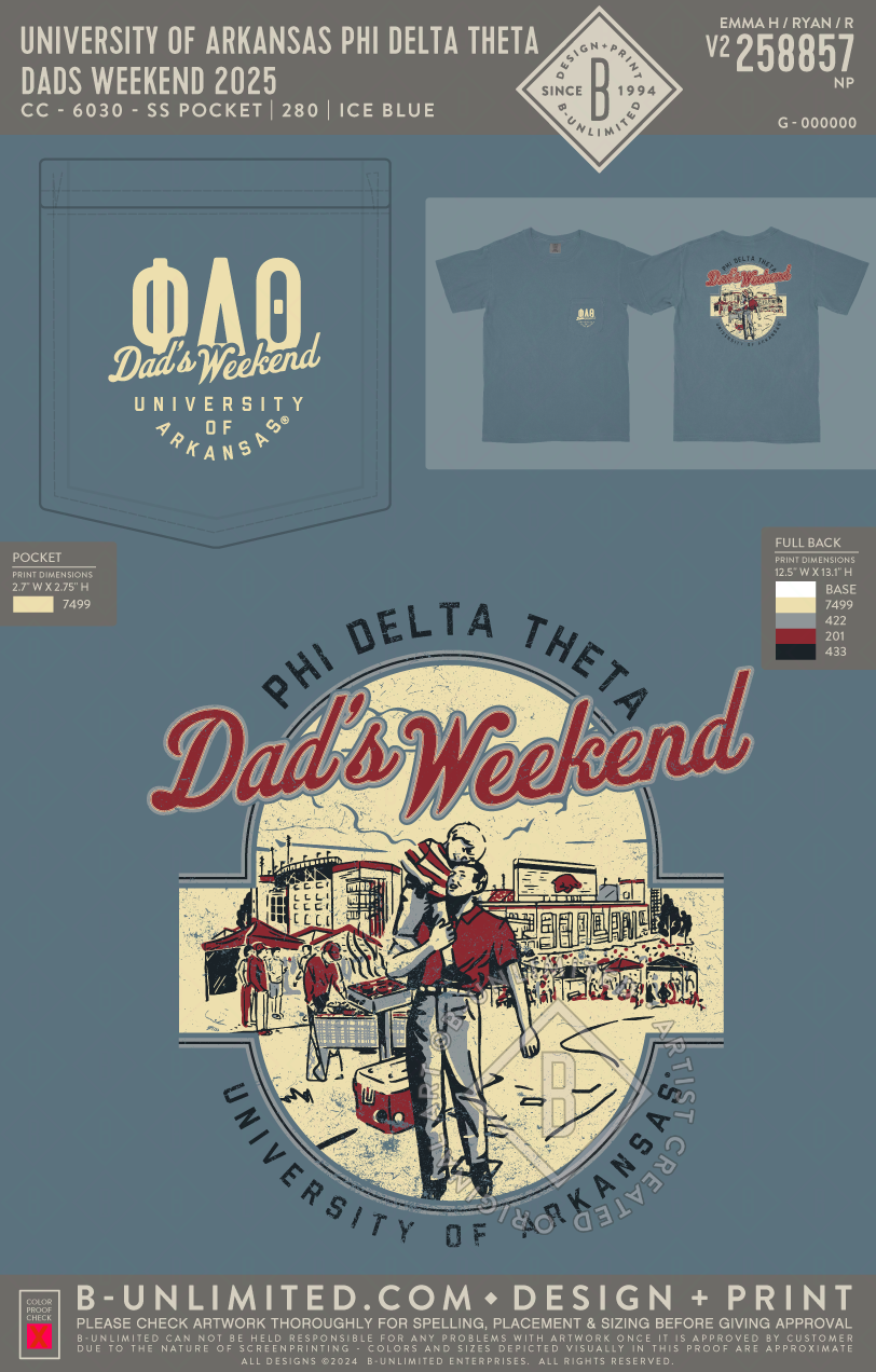 University of Arkansas Phi Delta Theta - Dads Weekend 2025 - CC - 6030 - SS Pocket - Ice Blue