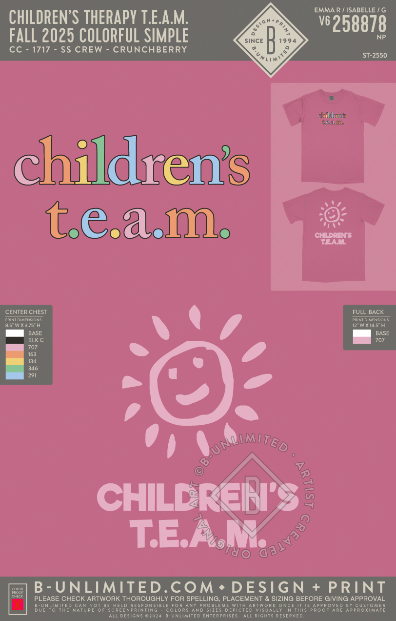 Children’s Therapy T.E.A.M. - Fall 2025 Colorful Simple - CC - 1717 - SS Crew - Crunchberry