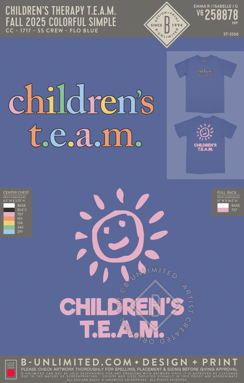 Children’s Therapy T.E.A.M. - Fall 2025 Colorful Simple - CC - 1717 - SS Crew - Flo Blue