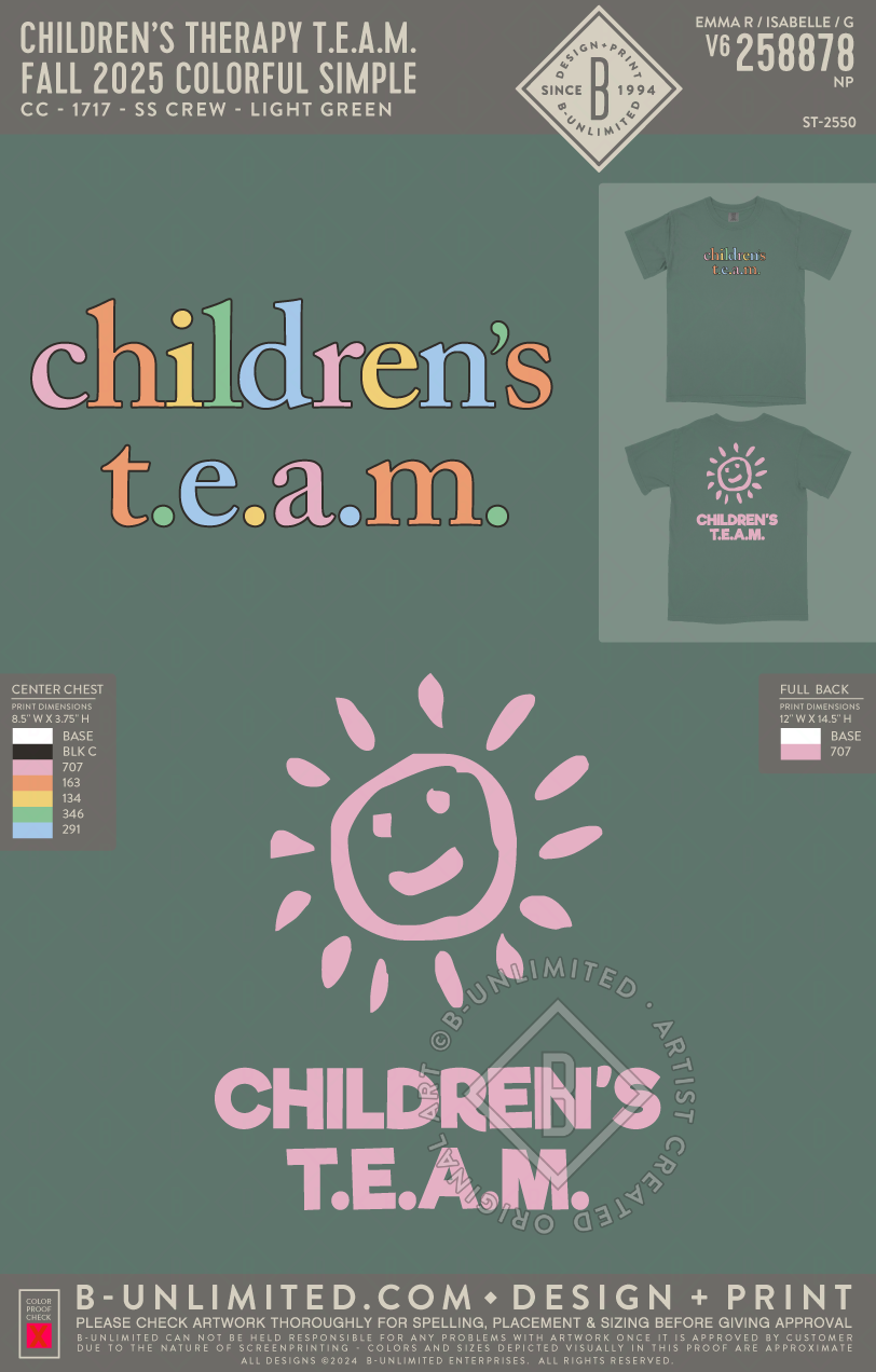 Children’s Therapy T.E.A.M. - Fall 2025 Colorful Simple - CC - 1717 - SS Crew - Light Green
