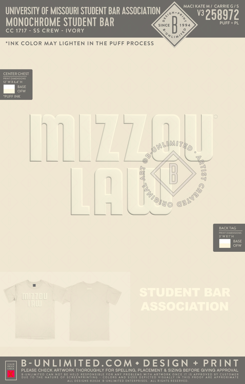 University of Missouri Student Bar Association - Monochrome Student Bar - CC - 1717 - SS Crew - Ivory