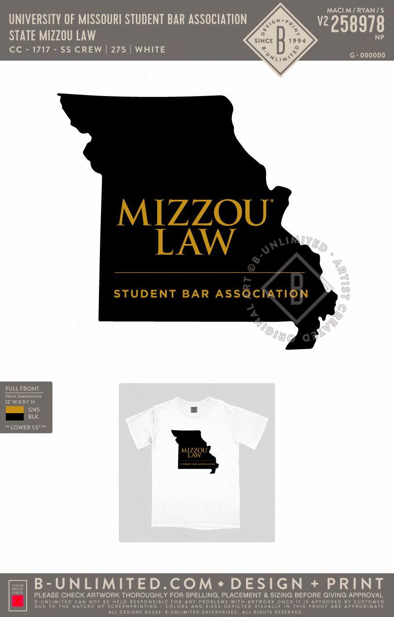 University of Missouri Student Bar Association - State Mizzou Law - CC - 1717 - SS Crew - White