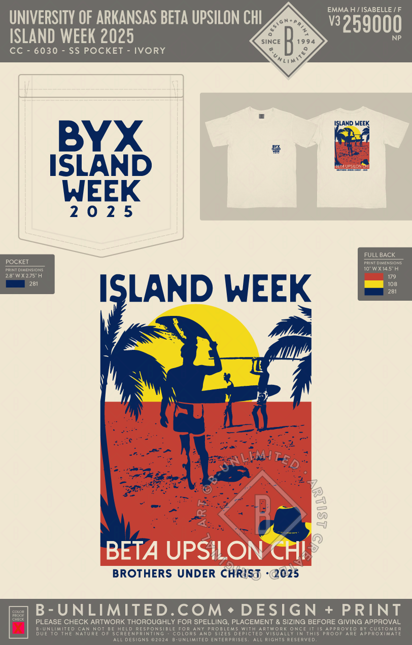University of Arkansas Beta Upsilon Chi - Island Week 2025 - CC - 6030 - SS Pocket - Ivory