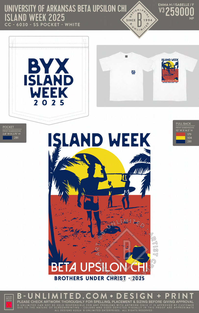 University of Arkansas Beta Upsilon Chi - Island Week 2025 - CC - 6030 - SS Pocket - White