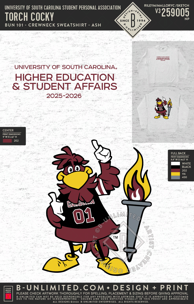 University of South Carolina Student Personal Association - Torch Cocky - B-Unlimited BUN101 - Ash