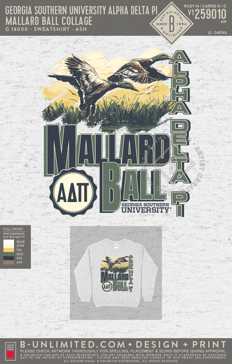Georgia Southern University Alpha Delta Pi - Mallard Ball Collage - Gildan - 18000 - Crewneck Sweatshirt - Ash Grey