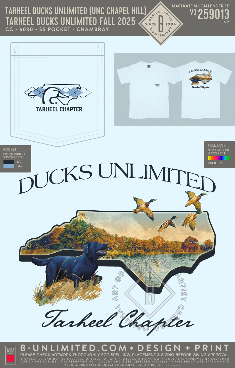 Tarheel Ducks Unlimited (UNC Chapel Hill) - Tarheel Ducks Unlimited Fall 2025 - CC - 6030 - SS Pocket - Chambray