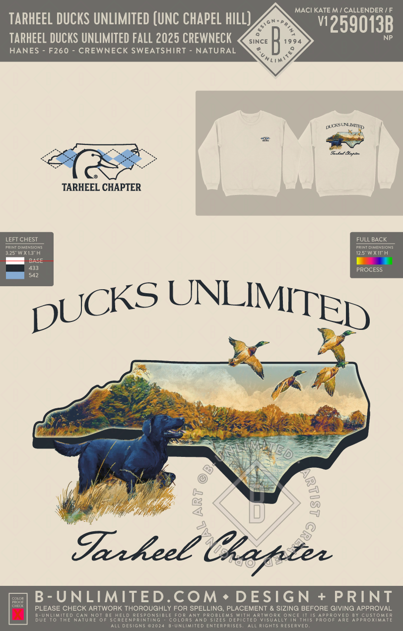 Tarheel Ducks Unlimited (UNC Chapel Hill) - Tarheel Ducks Unlimited Fall 2025 Sweatshirt - Hanes - F260 - Sweatshirt - Natural