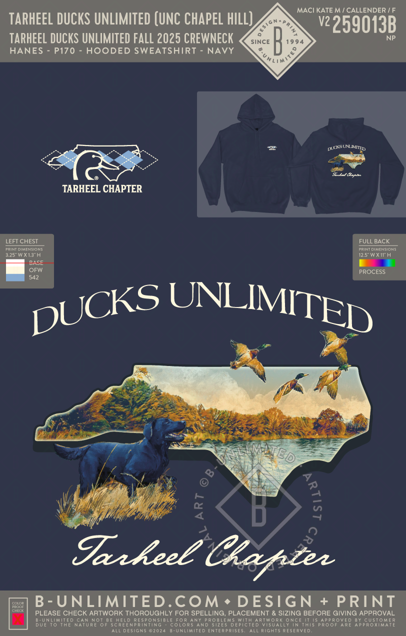 Tarheel Ducks Unlimited (UNC Chapel Hill) - Tarheel Ducks Unlimited Fall 2025 Sweatshirt - Hanes - P170 - Hoodie - Navy
