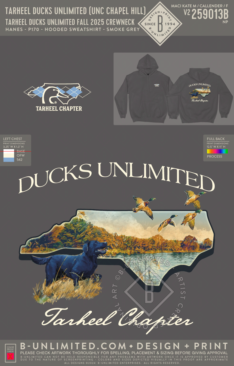 Tarheel Ducks Unlimited (UNC Chapel Hill) - Tarheel Ducks Unlimited Fall 2025 Sweatshirt - Hanes - P170 - Hoodie - Smoke Grey